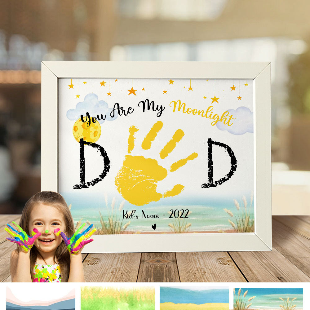 You Are My Moonlight Dad Photo Frame, Kids Handprint Keepsake AA