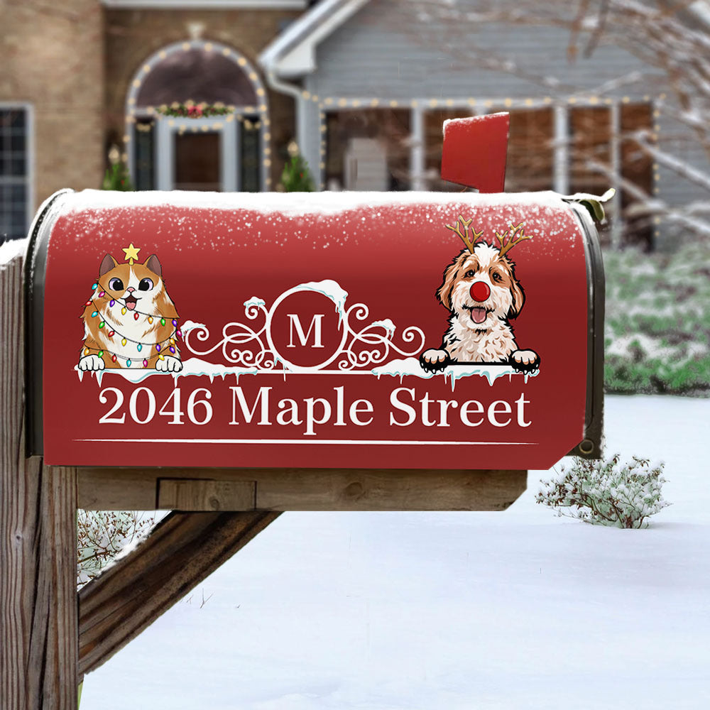 Personalized Mailbox Cover - Christmas Gift For Pet Lover - Address With Dog Cat AF
