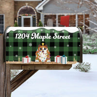 Thumbnail for Christmas Dog Cat Buffalo Plaid Address Mailbox Cover, Winter Mailbox AF