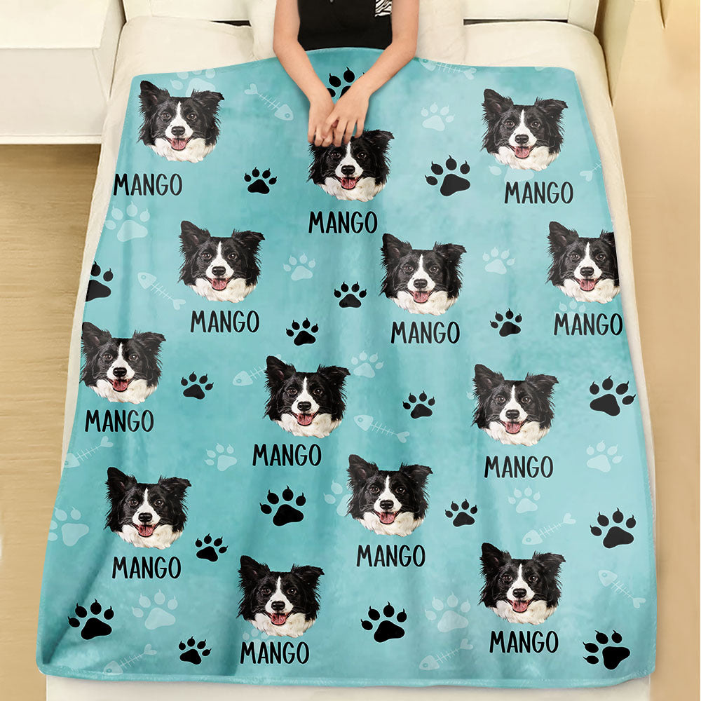 Custom Pet Photo & Paws Fleece Blanket, Pet Lover Gift AB