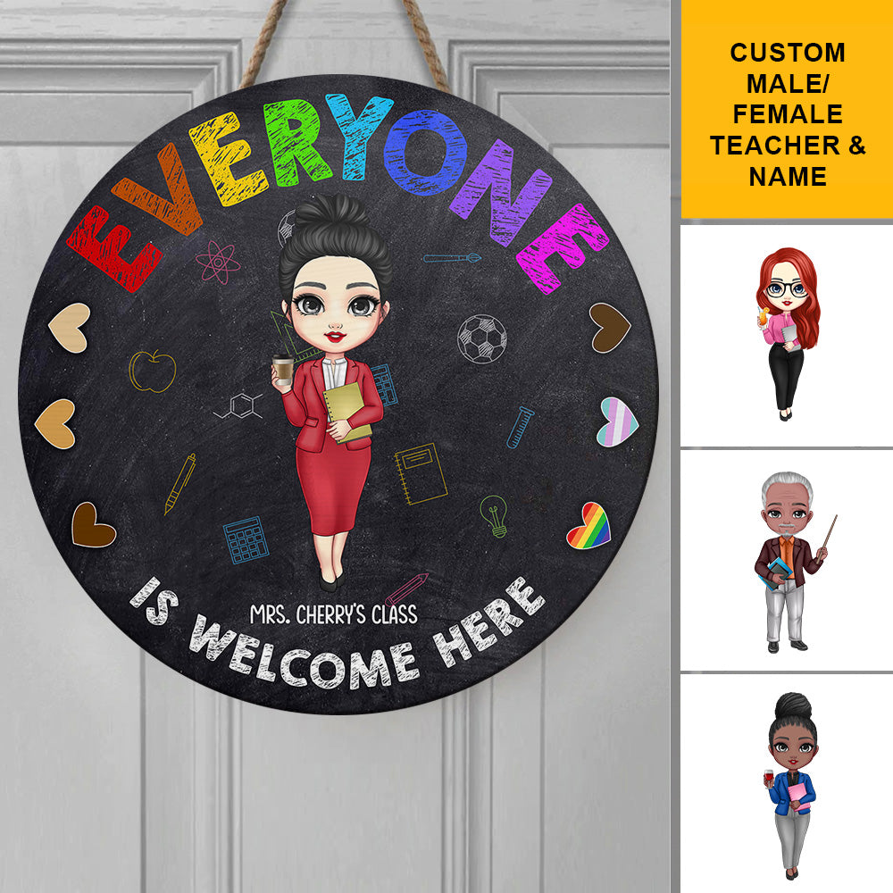 Everyone Is Welcome Here Teacher Door Sign, Classroom Decor Z