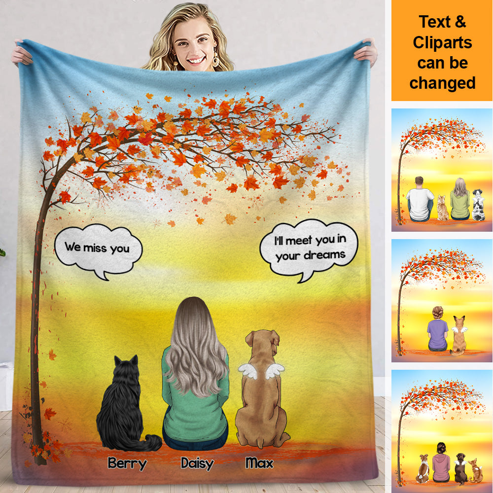 Autumn Dog Back I Miss You Personalized Blanket, Custom Cat Fall Gift AB