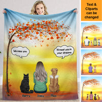 Thumbnail for Autumn Dog Back I Miss You Personalized Blanket, Custom Cat Fall Gift AB