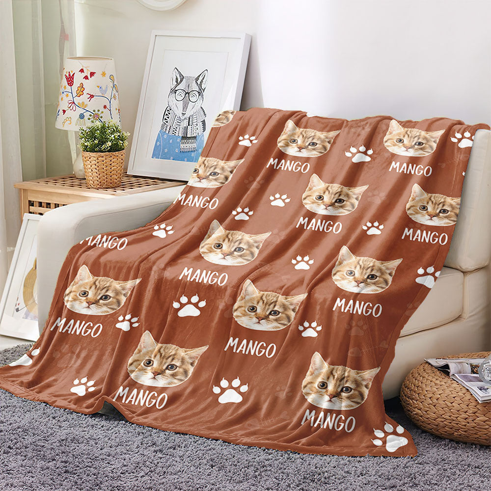 Custom Pet Photo & Paws Fleece Blanket, Pet Lover Gift AB