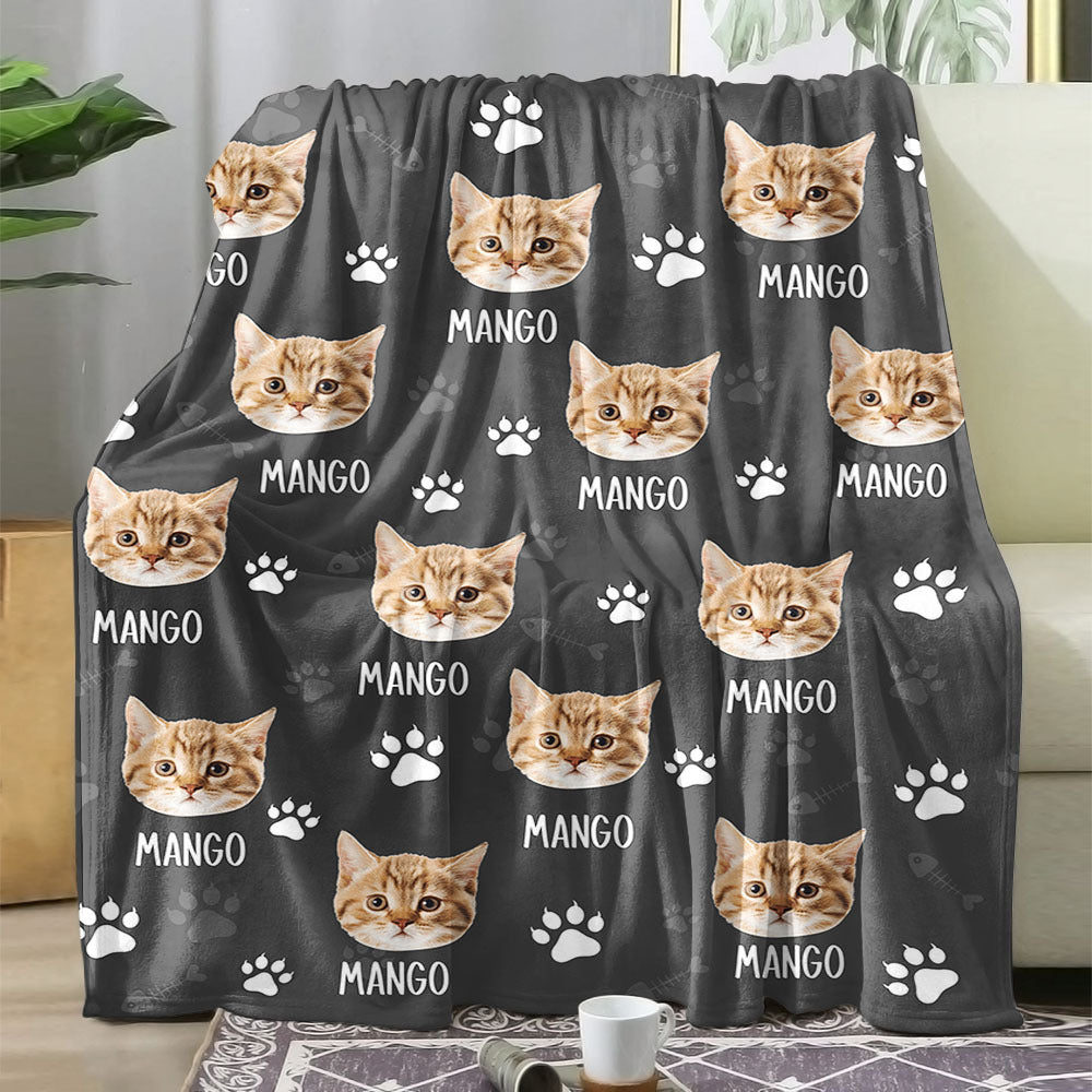 Custom Pet Photo & Paws Fleece Blanket, Pet Lover Gift AB