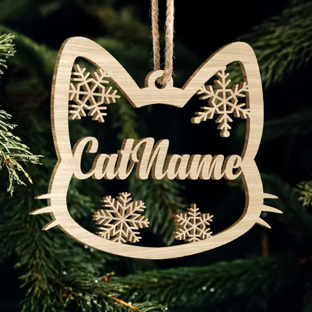 Dog Cat Face With Name Wood Ornament Cutout, Christmas decor AE