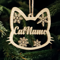 Thumbnail for Dog Cat Face With Name Wood Ornament Cutout, Christmas decor AE