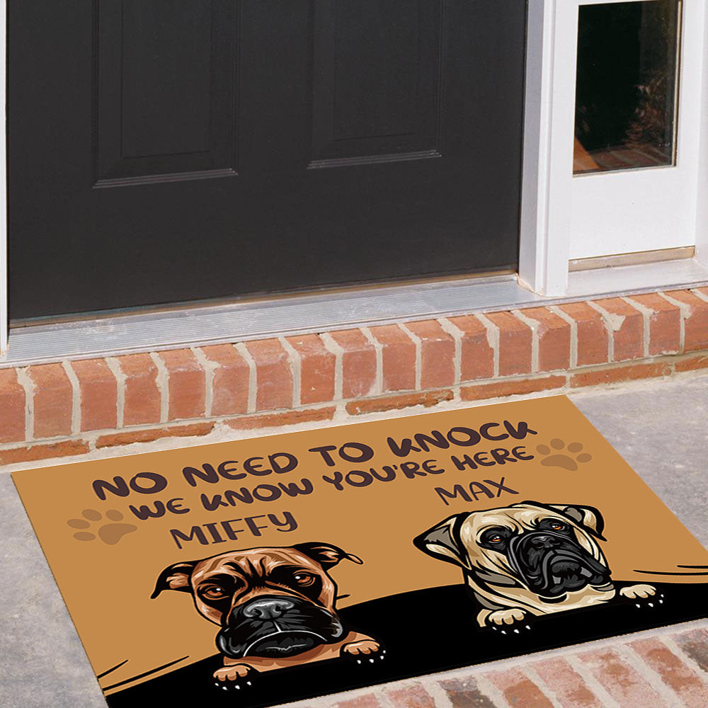 No Need to Knock We Know You're Here Funny, Personalized Dog Doormat AB