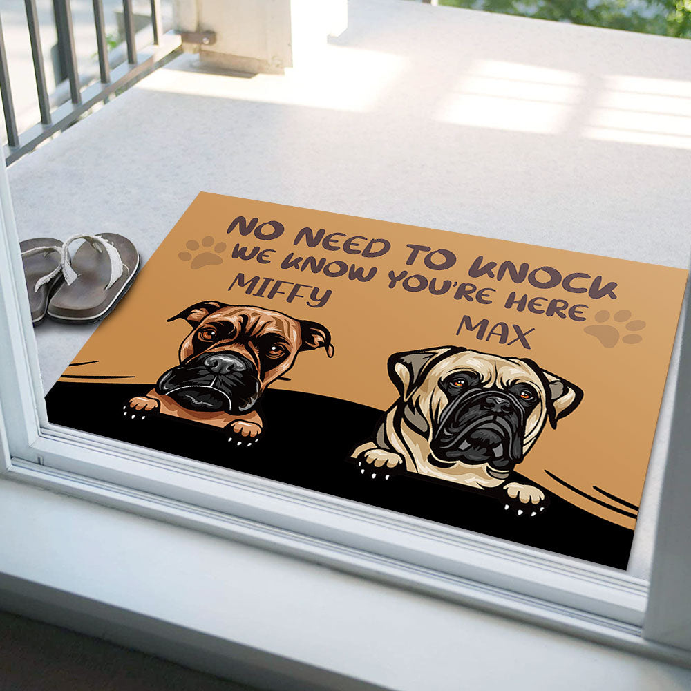 No Need to Knock We Know You're Here Funny, Personalized Dog Doormat AB