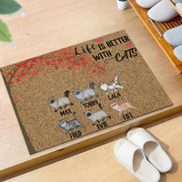 Thumbnail for Life Is Better With Cats Falling Leaves - Personalized Cat Doormat AB