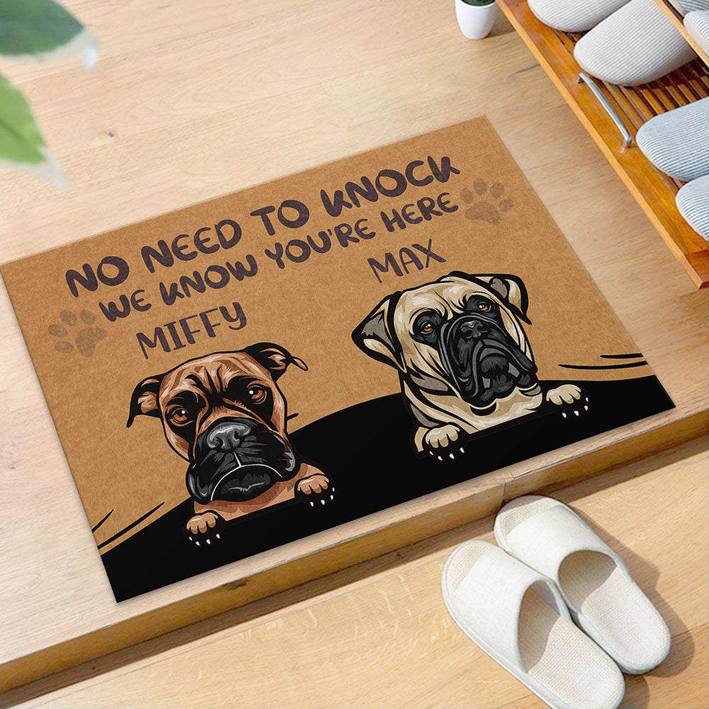 No Need to Knock We Know You're Here Funny, Personalized Dog Doormat AB