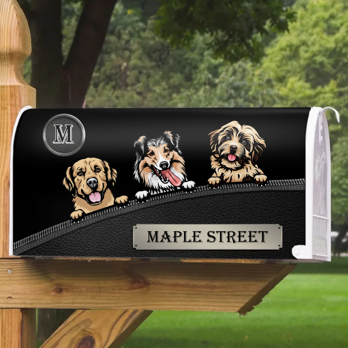 Black Leather Pattern Dog Personalized Mailbox Decal- Gift for Dog Lovers AF