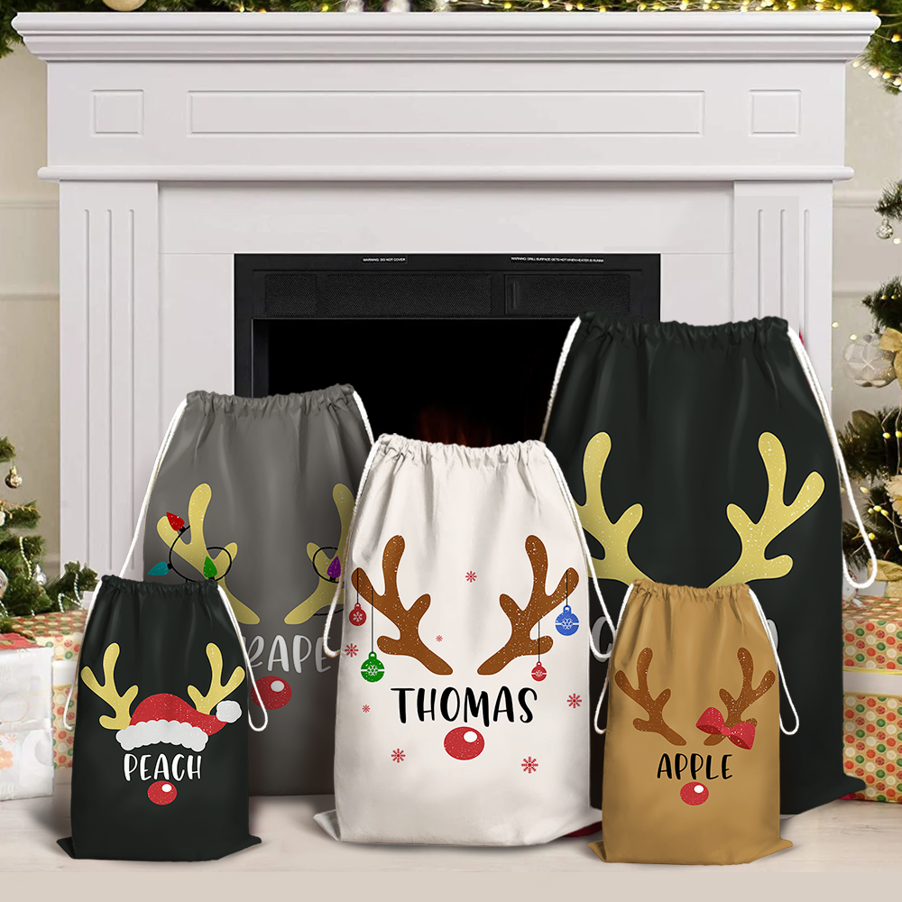 Custom Reindeer With Name Family Christmas Bag, Christmas Gift AB