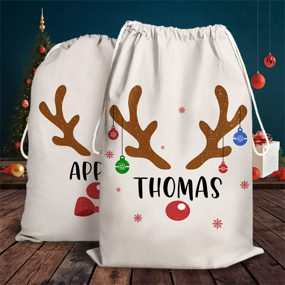 Custom Reindeer With Name Family Christmas Bag, Christmas Gift AB