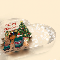 Thumbnail for Personalized Couple & Fluffy Dog & Cat Heart Acrylic Plaque, Christmas Gift For Dog Lovers AA