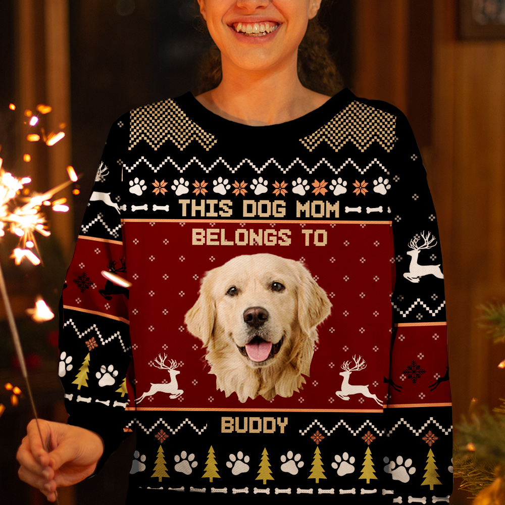 This Dog Mom Belongs To Ugly Christmas Sweater, Christmas Gift For Dog Mom Dog Dad AB