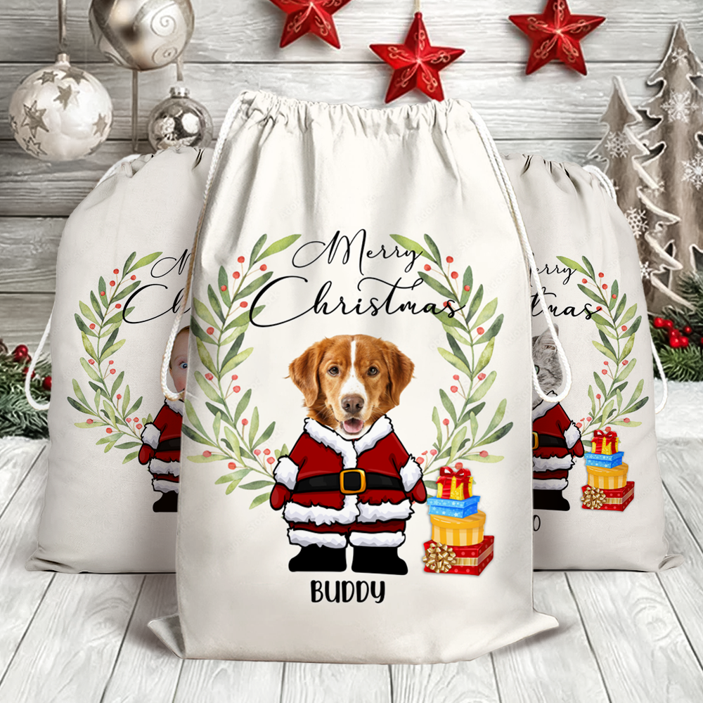 Personalised Face Photo Merry Christmas Santa Family Christmas Bag AB