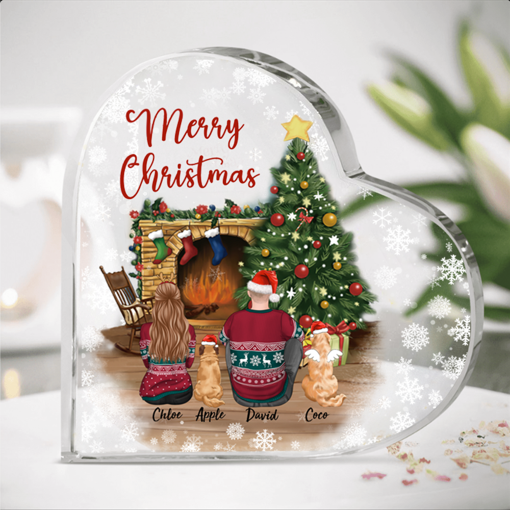 Personalized Couple & Fluffy Dog & Cat Heart Acrylic Plaque, Christmas Gift For Dog Lovers AA