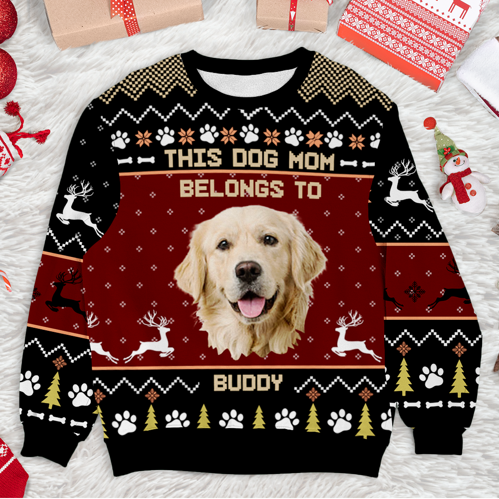 This Dog Mom Belongs To Ugly Christmas Sweater, Christmas Gift For Dog Mom Dog Dad AB