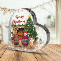 Thumbnail for Personalized Couple & Fluffy Dog & Cat Heart Acrylic Plaque, Christmas Gift For Dog Lovers AA